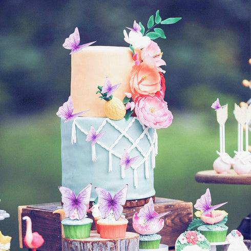 Pack of 30 Purple Mixed Size 3D Waterproof Butterfly Cupcake Toppers for Girls Women's Birthday Party Decorations