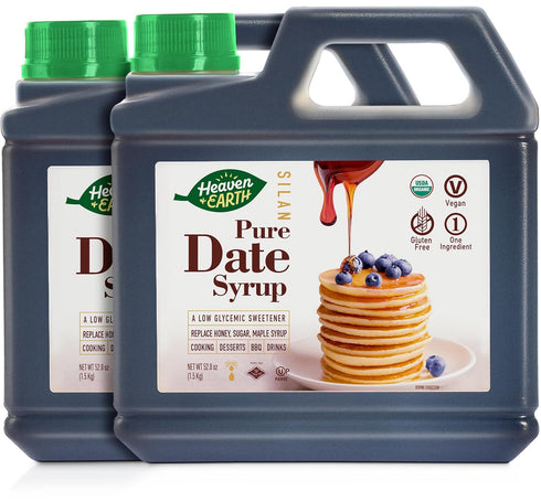 Heaven & Earth 100% Organic Date Syrup, Silan, 52.8oz (2 Pack =