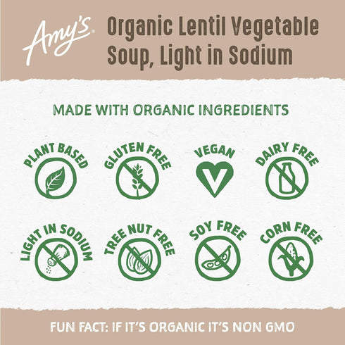 14.5 Amy's Lentil Vegetable Low Sodium Organic Soup, Ounce
