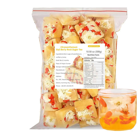MIHUNTANG 10.58 Oz/300g Packing Chrysanthemum Goji Rock Sugar Tea Individual Rock Sugar Cubes With Chrysanthemum Sweet