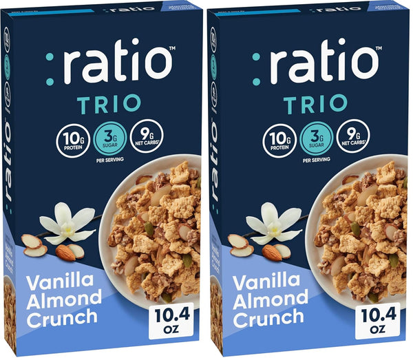Ratio Trio Vanilla Almond Crunch Cereal, 10g Protein, Keto Friendly, 10.4 oz