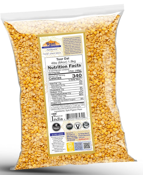 64oz (4lbs) 1.81kg Rani Toor Dal (Split Pigeon Peas) Bulk ~ All Natural | Gluten Friendly | NON-GMO | Vegan | Indian