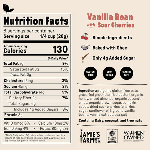 (8oz Jamie's Farm, Vanilla Bean with Sour Cherries Granola, Gluten-Free, Baked with Ghee Bag)