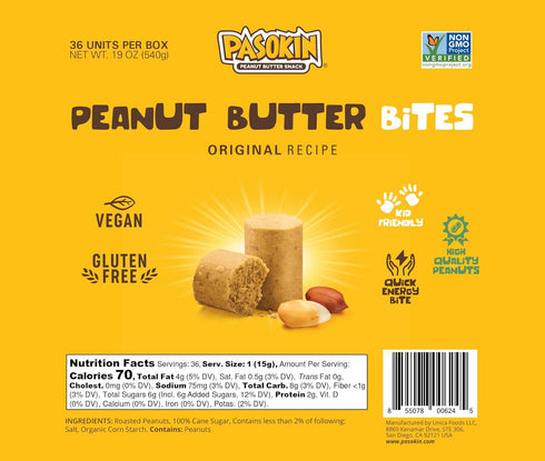 6 6 (36 PASOKIN | Natural Peanut Butter Snack | Crunchy and Creamy PB Bites | Gluten Free, Vegan Protein | Pacoca Made