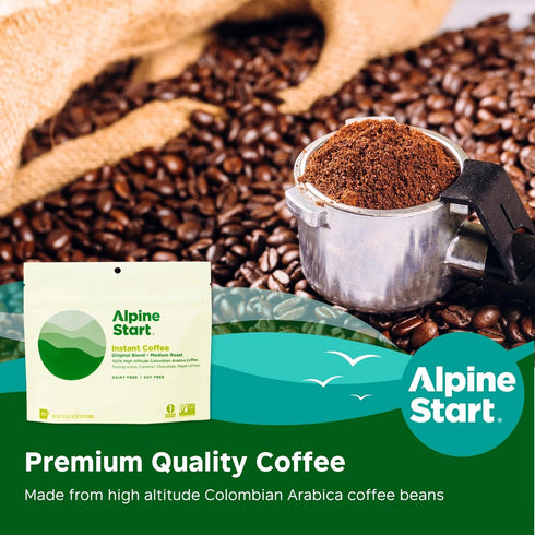 Alpine Start Instant Coffee Powder Mix, Medium Roast Original Blend, Hot or Cold Brew, 30 Servings