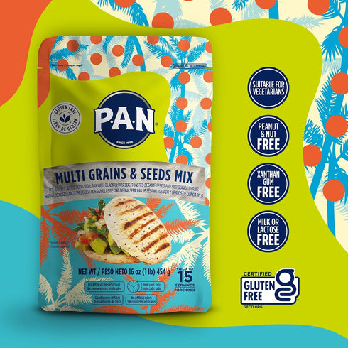 (16 oz Pack 6) P.A.N. Multi Grains & Seeds Mix White Corn Meal - Harina Pan Venezolana Pre-cooked Gluten Free Flour