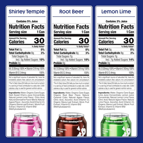Pack, 12 30 B12 12 oz STILLER's Natural Soda (Variety Cans) Lemon Lime, Shirley Temple, Root Beer - No Biotics, Only