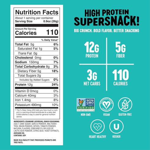 0.9oz (Pack 10) The Only Bean High Protein Snacks, Healthy Snacks for Adults and Kids, Vegan and Low Carb Snacks