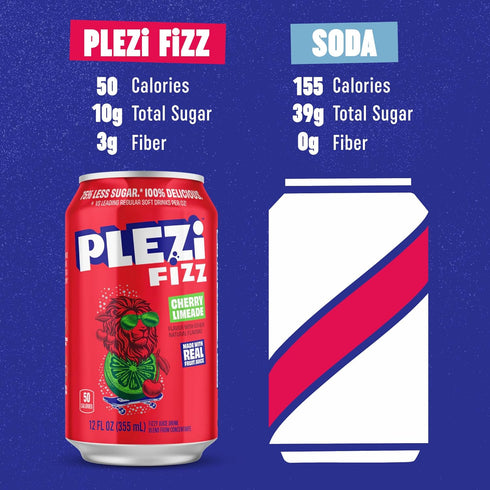 12 Oz (12 Pack) PLEZi FiZZ Cherry Limeade Sparkling Juice - Healthy Soda Alternative with Real Fruit Juice, No Added