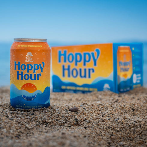 Hoppy Hour 12 oz (12-Pack) Sparkling Hop Water, Non-Alcoholic and Adaptogens Drink, Zero Sugar and Calories, Refreshing