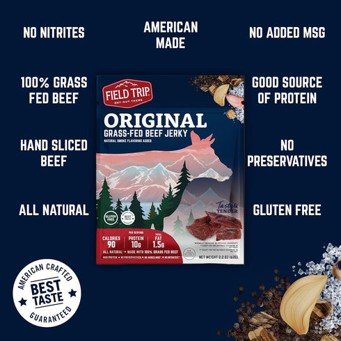 2.2 4 Pack, Field Trip Grass Fed Beef Jerky, Healthy Gluten Free Snacks, All Natural, High Protein Snack with No