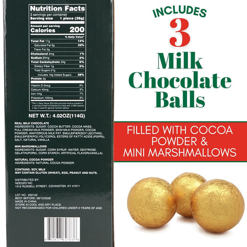 3 Count Hot Cocoa Melting Balls with Mini Marshmallows, Creamy Milk Chocolate Melts, Individually Wrapped