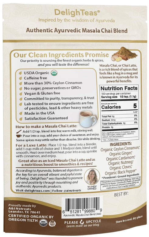 DelighTeas Organic Golden Milk and Masala Chai blends | Great for hot & Iced latte and as a healthy boost to smoothies