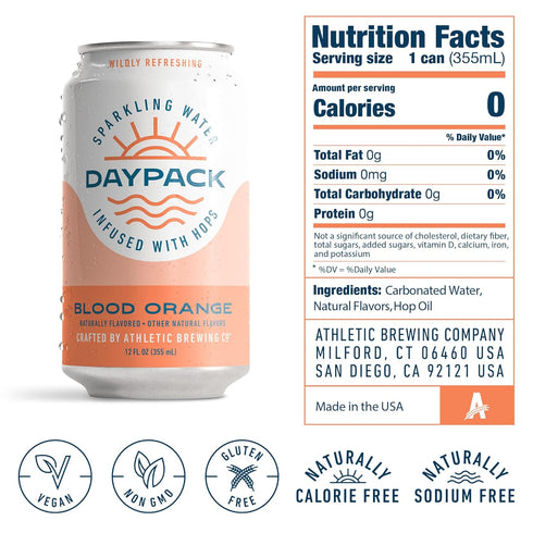 Daypack Pack 24 Count, 12 Oz Athletic Brewing Company Sparkling Water Infused With Hops, Gluten Free & Vegan Soda