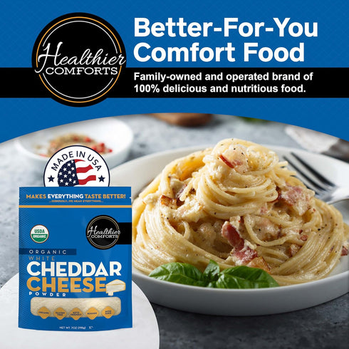 (0.44lb) Healthier Comforts Organic White Cheddar Cheese Powder | Gluten Free, Kosher, Keto-Friendly, Non-GMO