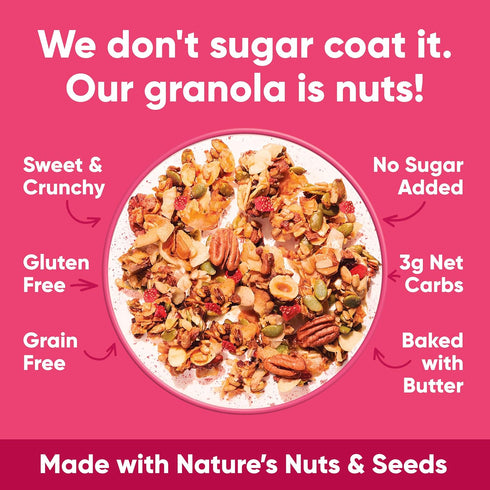 8 oz. 1 Count NuTrail Nut Granola Cereal, Vanilla Strawberry, No Sugar Added, Keto, Low Carb, Gluten Free, Grain Free