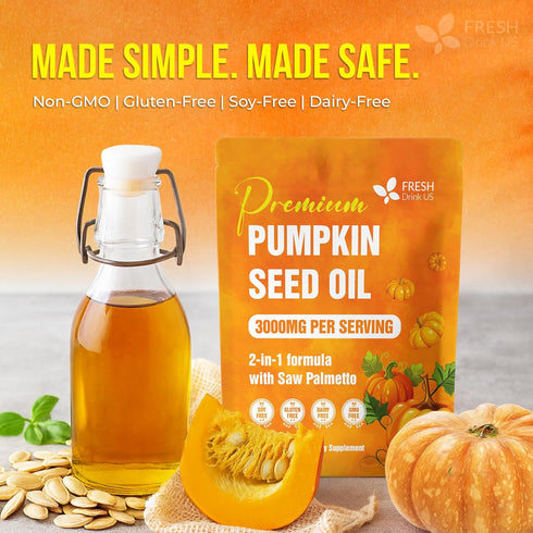 330 3000mg FreshDrinkUS, Premium Pumpkin Seed Oil Softgels with Saw Palmetto, Per Serving, Cold Pressed, Pure Virgin