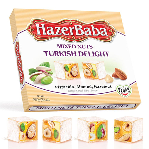 Hazer Baba Turkish Delight Candy with Pistachio, Almond & Hazelnut, 8.8oz (Pack
