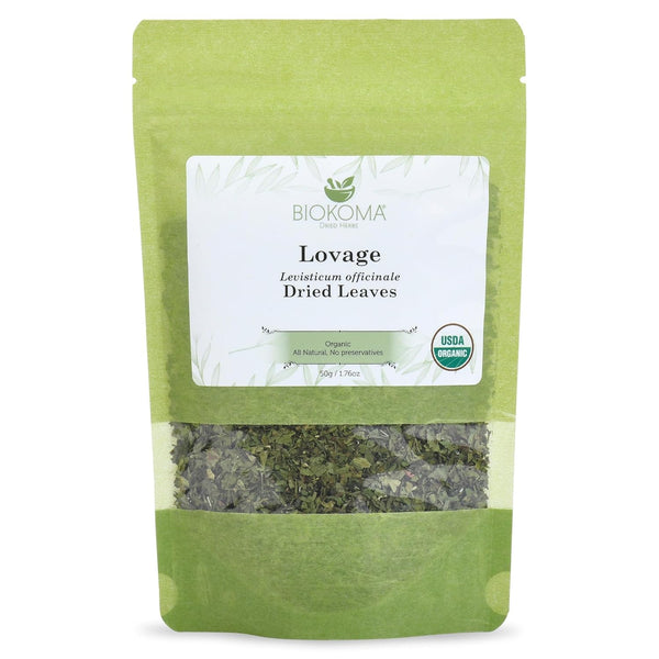 Pure and Organic Lovage Dried Leaves 50g (1.76oz) in Resealable Moisture Proof Pouch, USDA Organic Herbal Tea
