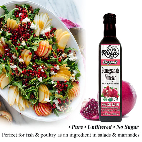 16.9 Oz (Pack 2) De La Rosa Organic Pomegranate and White Balsamic Vinegar, Vegan, Kosher, Non-GMO & Gluten Free, Great