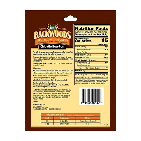 5.6 OZ LEM BACKWOODS Fresh Sausage - Chipotle Bourbon Seasoning