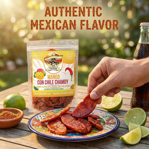 16 oz. Chili Chamoy Mango Slices, Bag of Authentic Mexican Dry Fruit Candy, Sweet and Spicy Flavor, Fresh and Natural