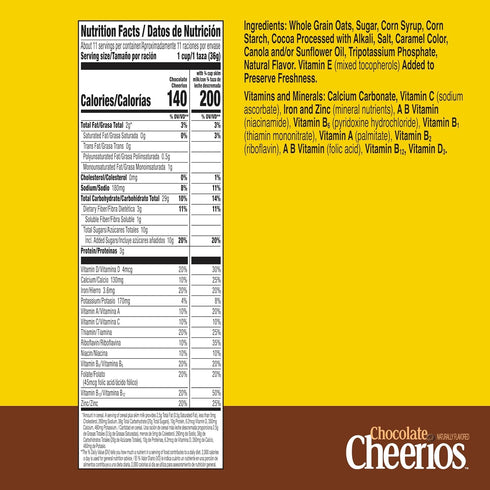 14.3 oz Chocolate Cheerios, Heart Healthy Gluten Free Breakfast Cereal, Made with Whole Grain Oats, Large Size