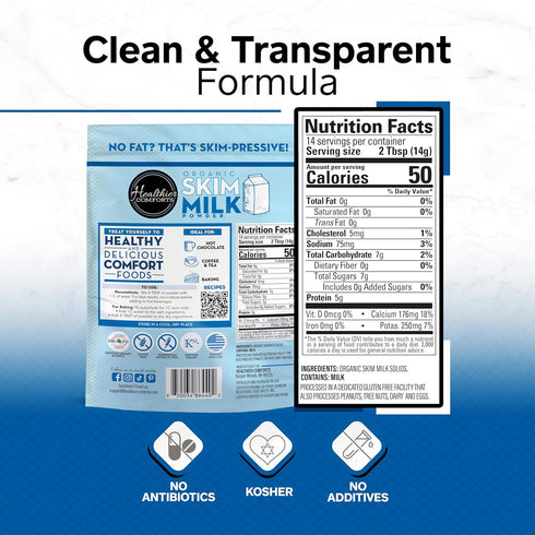 (7oz) Healthier Comforts Organic Skim Milk Powder | Certified USDA Organic | Fat Free, Kosher, Gluten Free, Non-GMO
