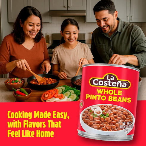 19.75 oz, 12 Pack La Costea Whole Pinto Beans - Ready-to-Eat Canned Pinto Beans for Mexican Food, Vegetarian Chili