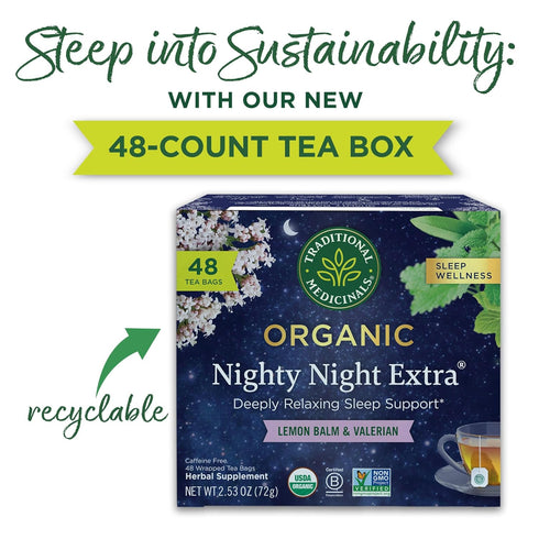 48 Traditional Medicinals Organic Nighty Night Extra Tea With Valerian Root for Relaxation, Tea Bags
