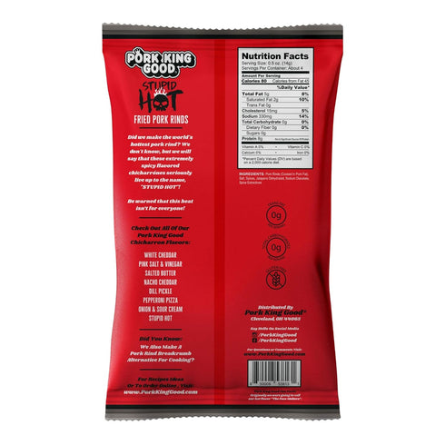 (8 Pack) Pork King Good Stupid Hot Pork Rinds (Chicharrones)