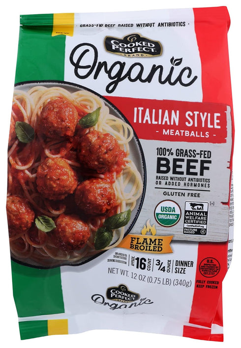 Cooked Perfect, Beef Meatball Italian Gluten-Free Grass Fed Organic, 12 Ounce ,