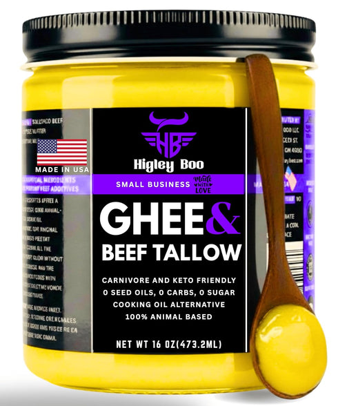 Higley Boo Premium Ghee & Beef Tallow for Cooking 100% Animal-Based Cooking Oil |