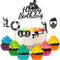 Jetec 37 Pieces Paintball Cake Toppers Birthday Party Supplies, Glitter Silhouette Handmade Decorations for Cupcake