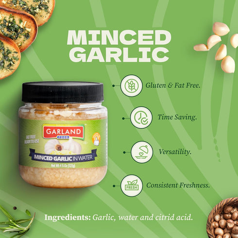 4.5 oz Garland Food Minced Garlic in Jar in Olive Oil Made in the USA Minced Garlic in Olive Oil Ready to Use
