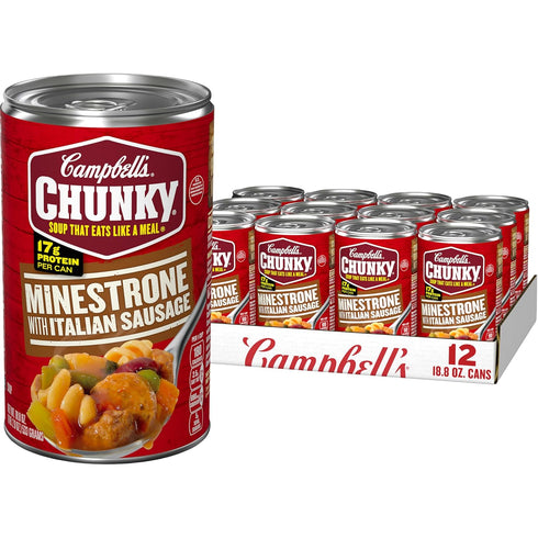 Campbells Chunky Soup, Minestrone With Italian Sausage Soup, 18.8 Ounce Can (Case