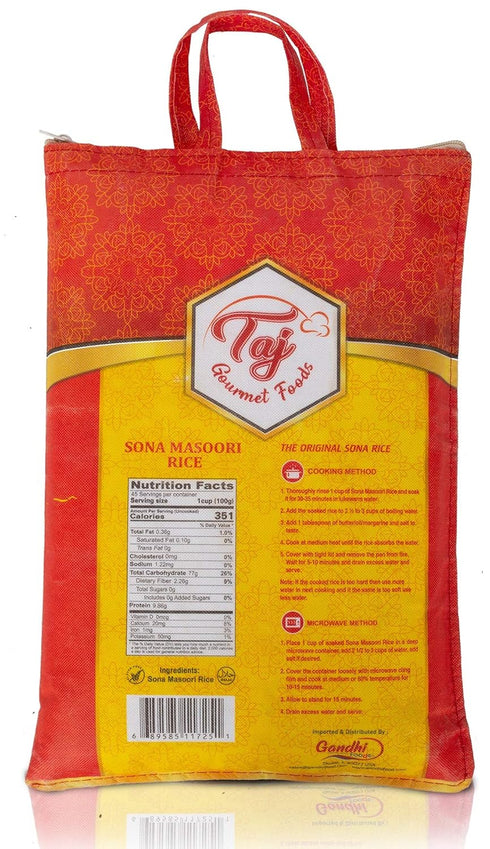 TAJ Gourmet Foods 10lbs TAJ Sona Masoori Rice | Short Grain White Rice | Product of India