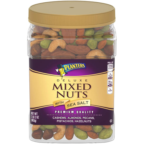 Planters (34oz) (18.25oz Deluxe Salted Mixed Nuts and Lightly Salted Deluxe Whole Cashews Canister)