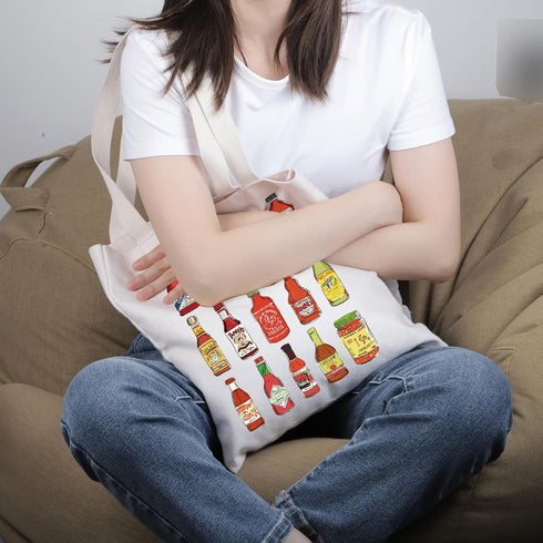 Hot Spicy Meal and Sauce Lover Gift, Spicy Food Lover Chilli Sauce Tote Bag, Spice Lover Handbag Gift