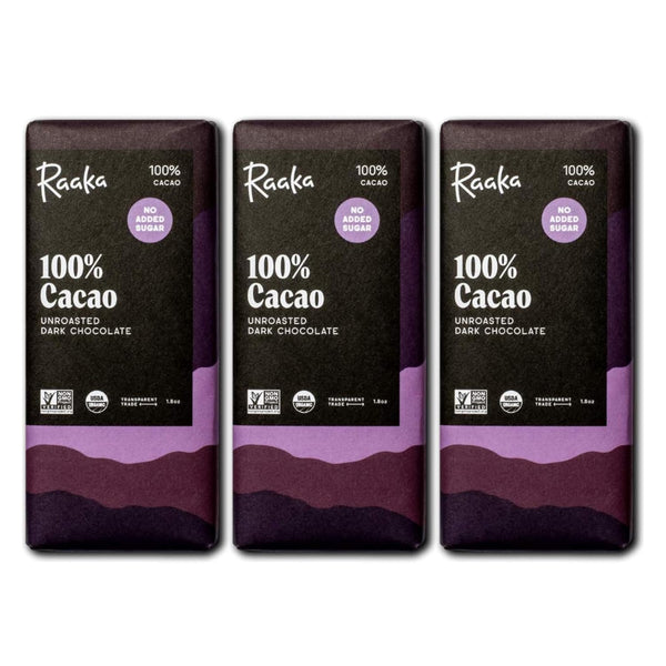 Raaka 100% Dark Chocolate Bars - Unsweetened, Bitter, Sugar Free, Pure Cacao