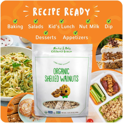 2 Pack (2LBS/16oz Organic Walnuts Unsalted bags) Natural Shelled Walnut Halves & Pieces | Raw Organic Walnuts |