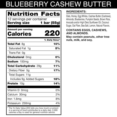 23.2oz (12 Count) RXBAR Nut Butter and Oat Protein Bars, Protein Snacks, Snack Bars, Blueberry Cashew Butter, Box