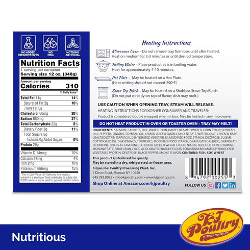 (2 Pack) KJ Poultry Kosher Ready Meals - Salmon Fillet Fish, Parve MRE Meal Ready to Eat, Protein Food, Halal, Prepared