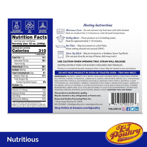 (1 Pack) KJ Poultry Kosher Ready Meals - Salmon Fillet Fish, Parve MRE Meal Ready to Eat, Protein Food, Halal, Prepared