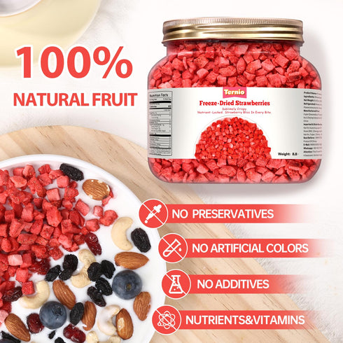 Ternio -8.8oz/250g 8 8mm 100% Premium Freeze Dried Strawberries - Large Pieces * - Natural Fruit - Healthy Freeze Dried