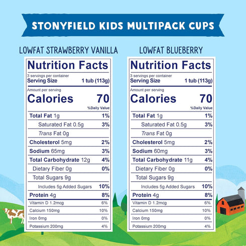 Stonyfield Organic Pack, 4 oz. 6 Kids Strawberry Vanilla & Blueberry Lowfat Yogurt Cups Variety Each, Ct