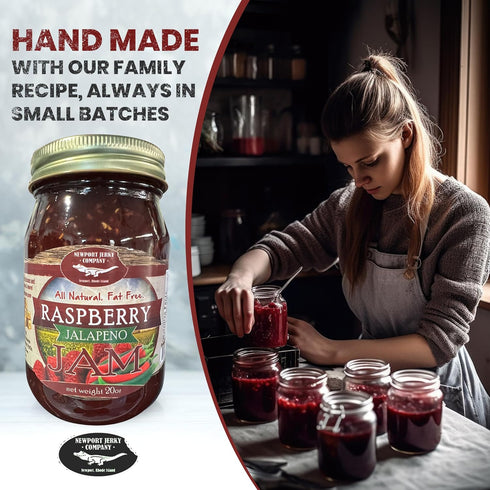 NEWPORT JERKY COMPANY 20 oz All Natural Gourmet Raspberry Jalapeno Jam | Classic Spread for Burgers, Sandwiches, Toast