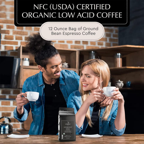 12oz Lifeboost Organic Espresso Ground Coffee - Non-GMO Low Acid Single Origin USDA Shade Grown Organic Espresso Coffee