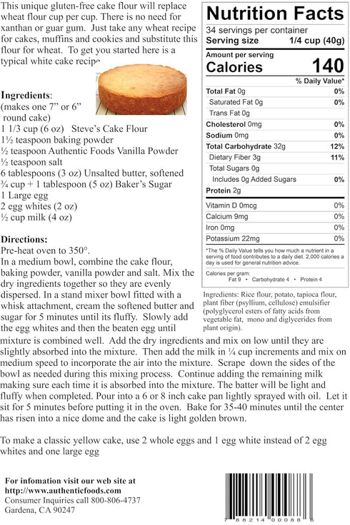 Authentic Foods 3 Steve's Gluten Free Cake Flour Blend, Pound