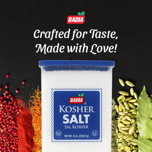 8 oz Badia Kosher Salt, Essential Kitchen Kosher Salt for Grilling, Cooking & Everyday Seasoning